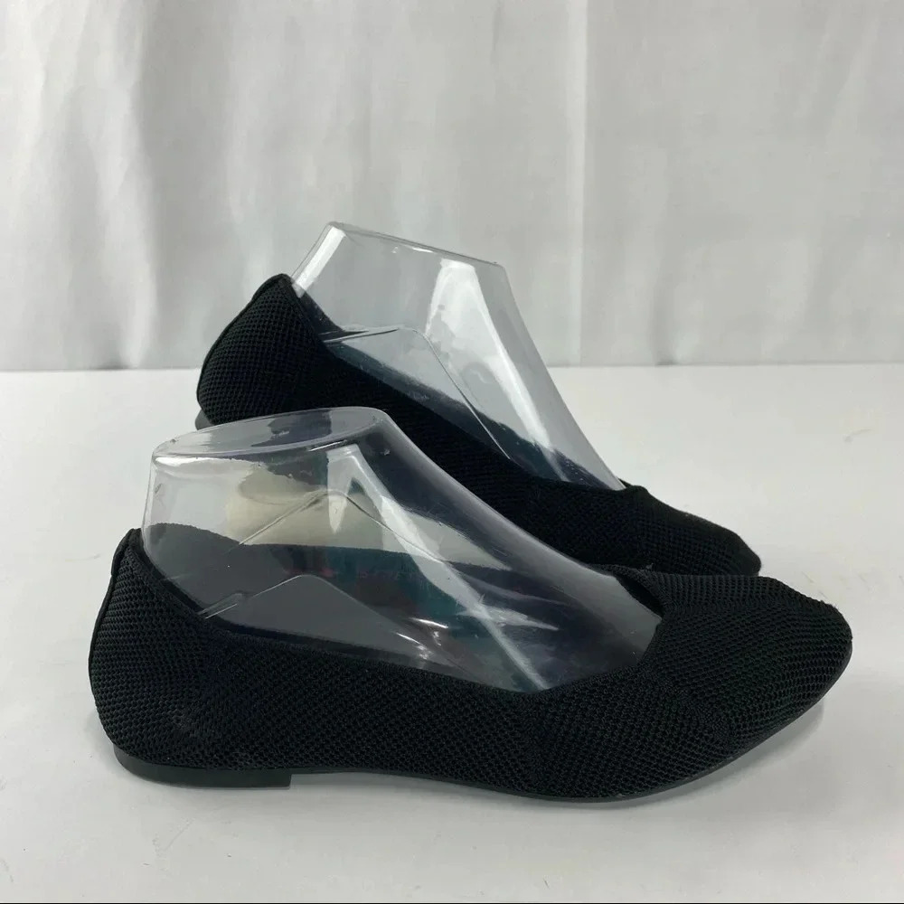 Skechers Women's 6.5 Cleo Bewitch Black Slip On Ballet Flat Knit Shoes
